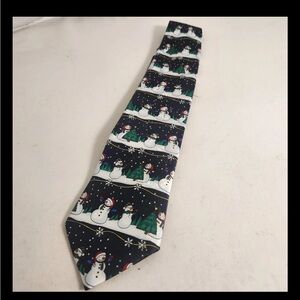 Hallmark Yule Tie Greetings Necktie Snowmen Winter Holidays Navy Blue 60”